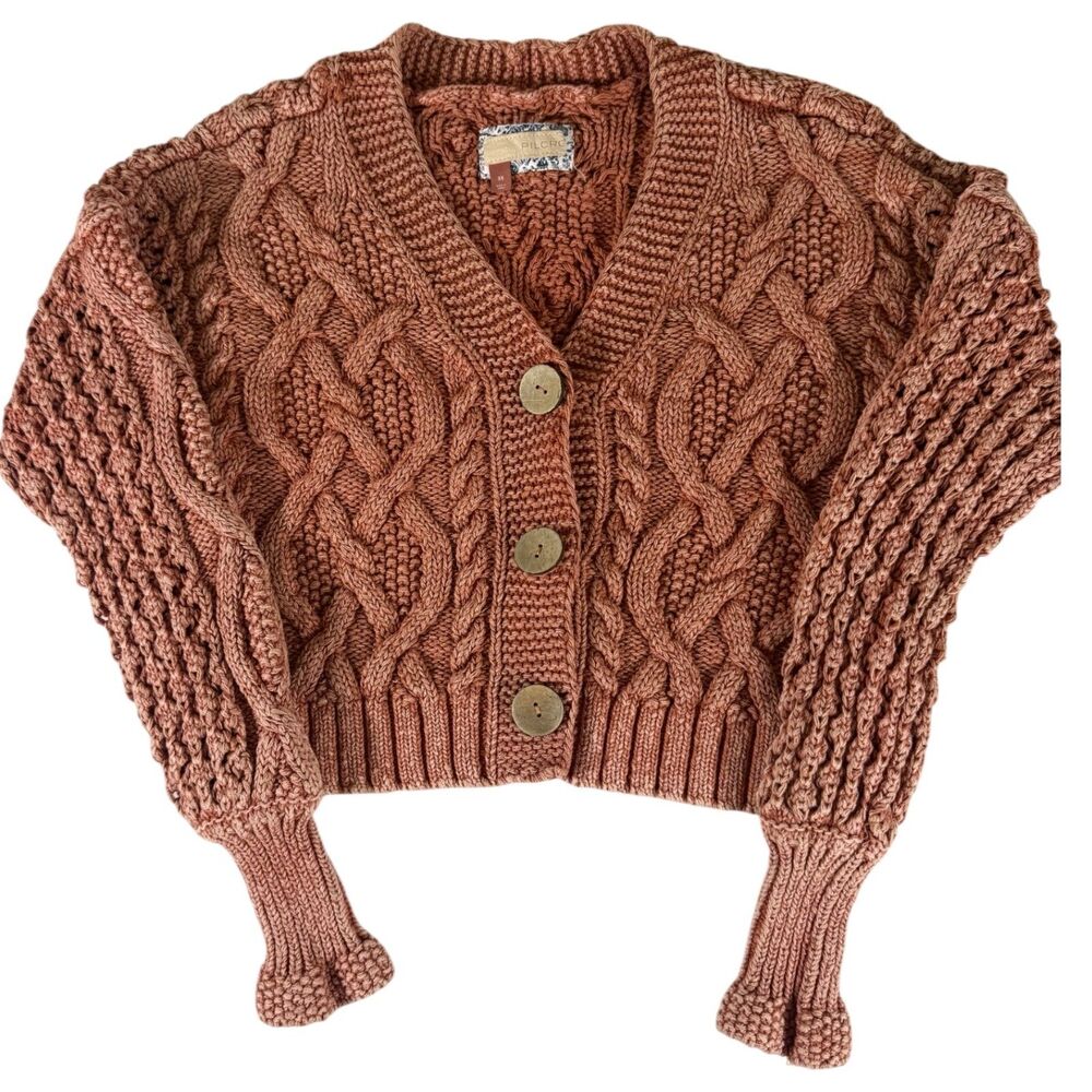 Pilcro Terracotta Cable Knit Cardigan Size XS